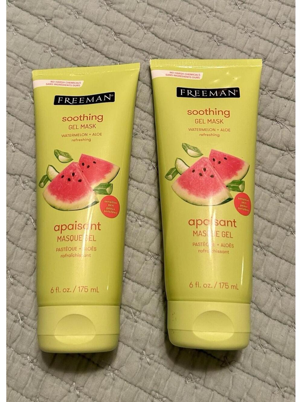 2-New Tubes  FREEMAN Soothing Watermelon & Aloe Gel Facial Mask Skin Care Beauty